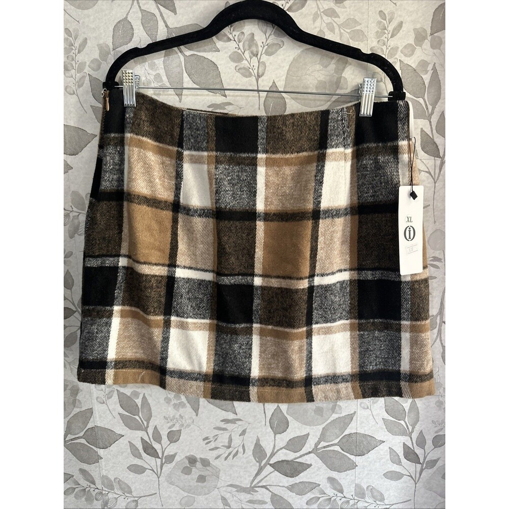 Women's High Waist Plaid Skirt Bodycon Pencil Wool Mini Skirts XL NWT